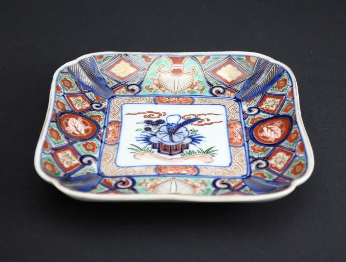 伊万里色絵福禄寿の図変形角皿 五枚組 / Imari Square