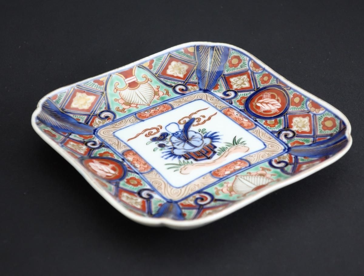 伊万里色絵福禄寿の図変形角皿 五枚組 / Imari Square