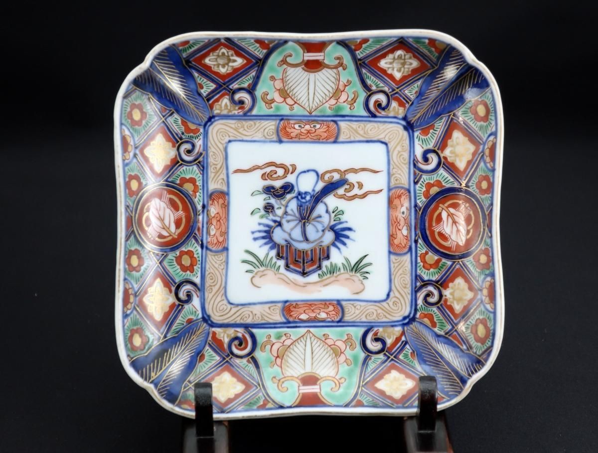 伊万里色絵福禄寿の図変形角皿 五枚組 / Imari Square