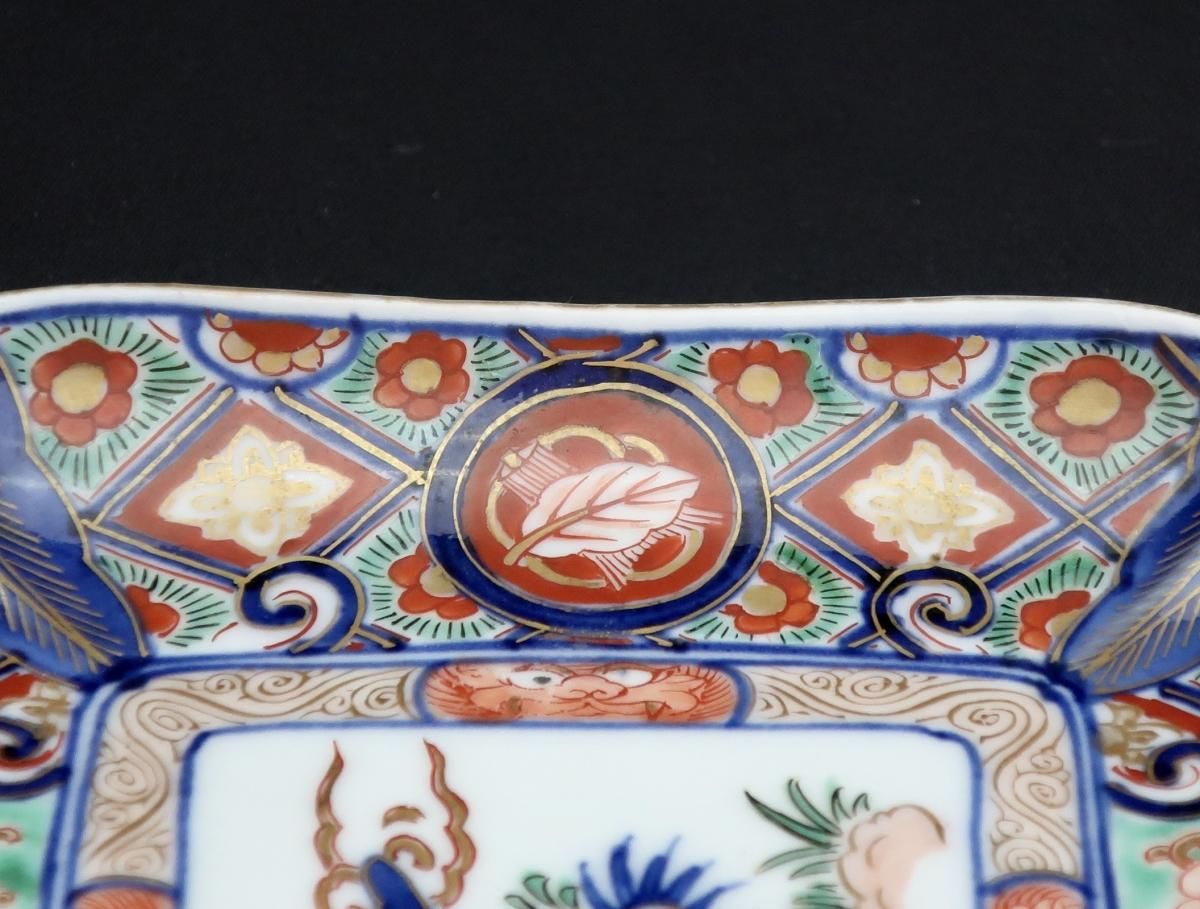 伊万里色絵５角皿 5枚 伊万里色絵福禄寿の図変形角皿 五枚組 / Imari Square