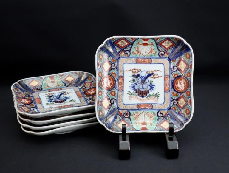 ΤʡϽοѷѻ / Imari Square Polychrome Plates  set of 5