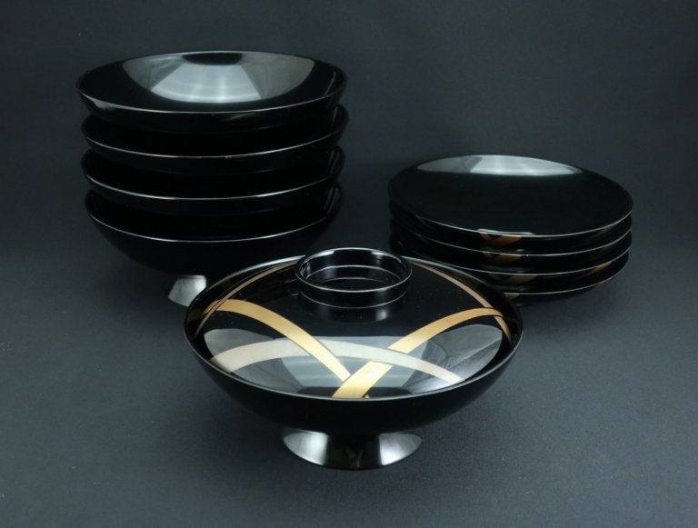 ɹܼʪС޵ / Black-lacquered Large Bowls with Lids  set of 5