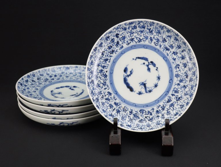 Τʸϻ / Imari Blue & White Plates with the pattern of 'Hagikarakusa'  set of 5