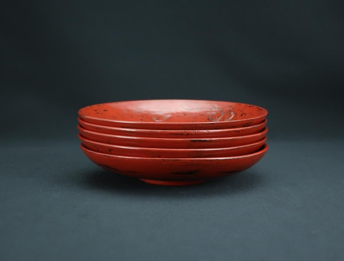 鎌倉彫茶托 五枚組 / 'Kamakurabori' Tea cup Saucers set of 5