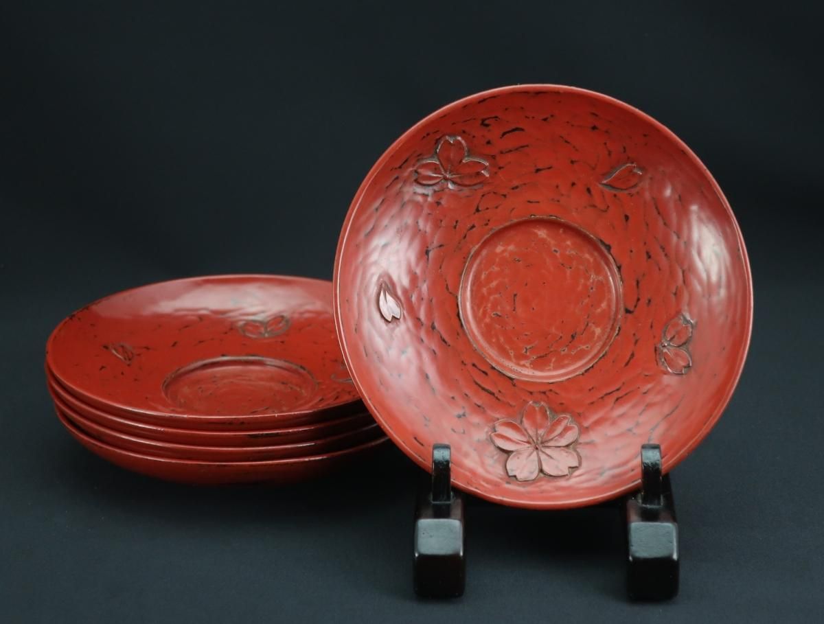 鎌倉彫茶托 五枚組 / 'Kamakurabori' Tea cup Saucers set of 5