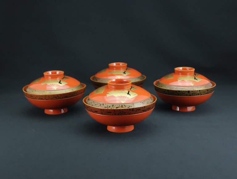 ̼ʪС͵ / Red-lacquered Soup Bowls with Lids  set of 4