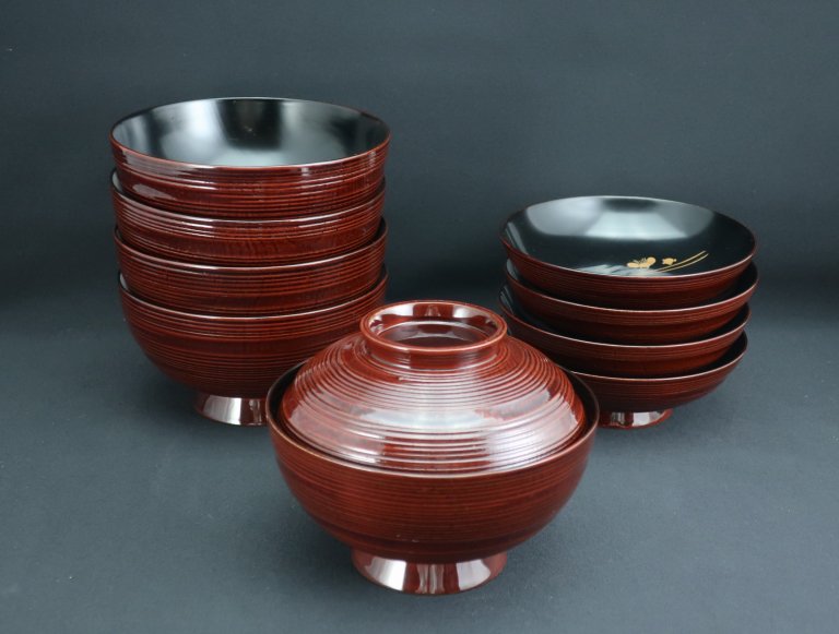 ھ߼ʪС޵ / Wajima-lacquered Soup Bowls with Lids  set of 5