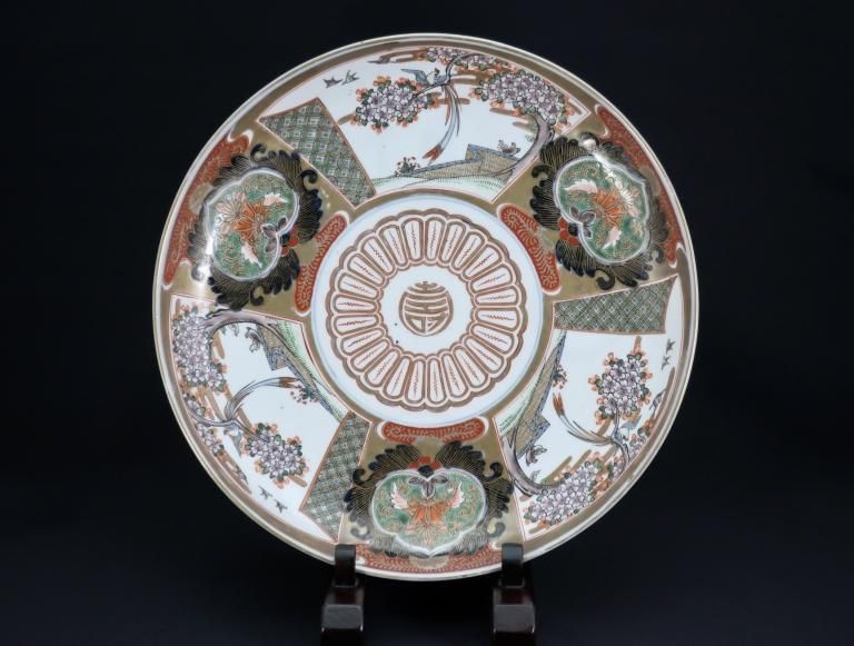 伊万里色絵桜寿文大皿 / Imari Large Polychrome Plate with the picture of  Sakura & Pheonixes