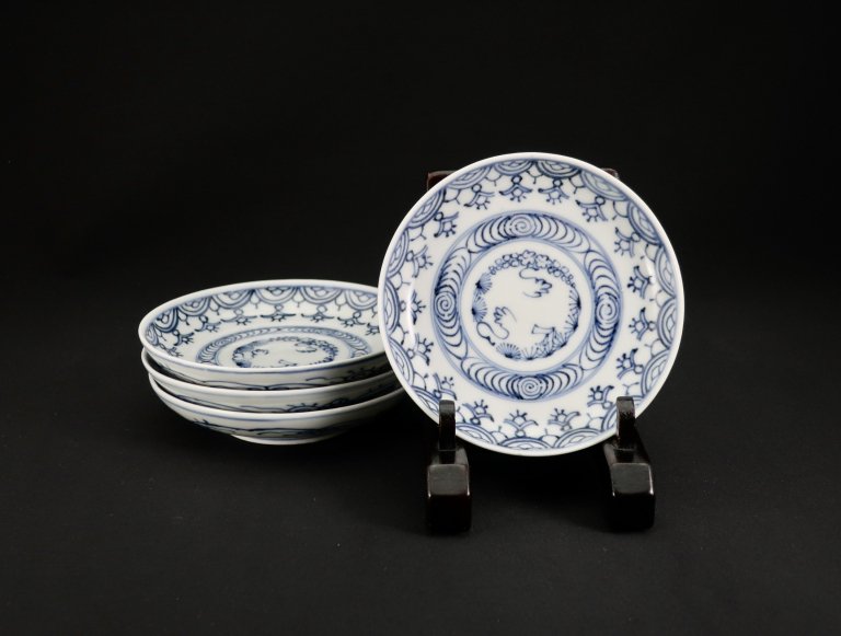Τʸ / Imari Small Blue & White Plates  set of 4