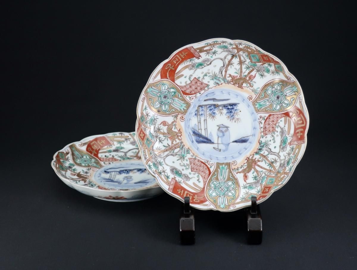 古伊万里 金彩色絵桐に鳳凰図花文大皿 径一尺八寸オーバー 江戸