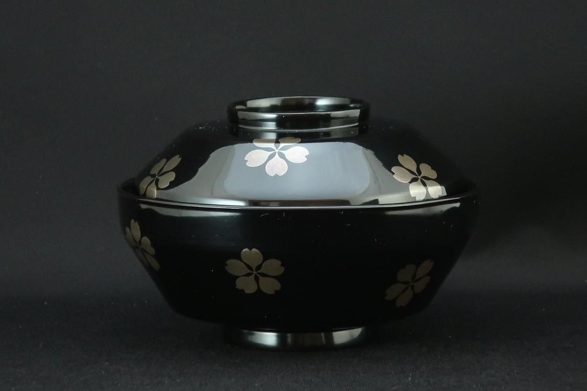 輪島塗花蒔絵吸物椀 五客組 / Wajima Black-lacquered Soup 輪島塗花蒔絵吸物椀 五客組 / Wajima Black-lacquered Soup