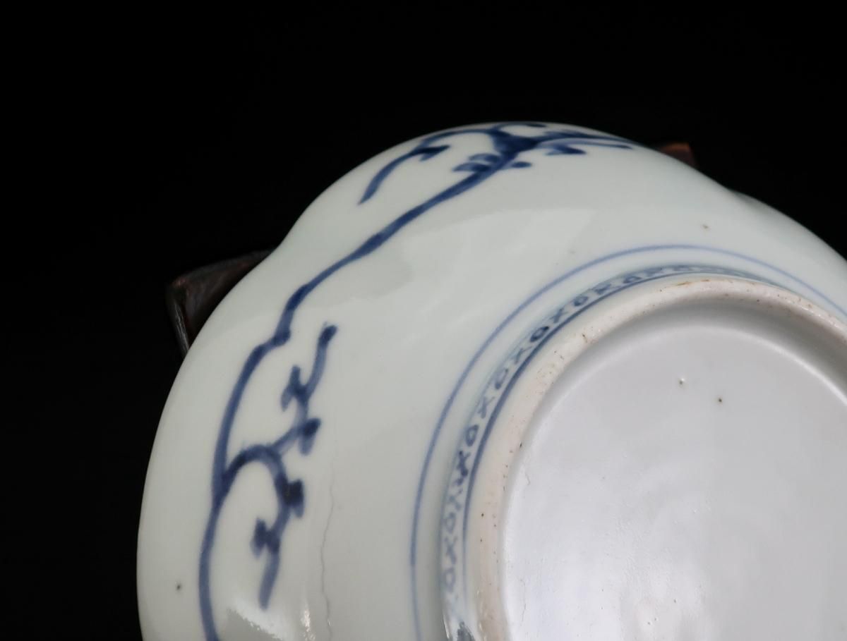 伊万里色絵牡丹唐草窓絵文梅花形なます皿 五枚組 / Imari