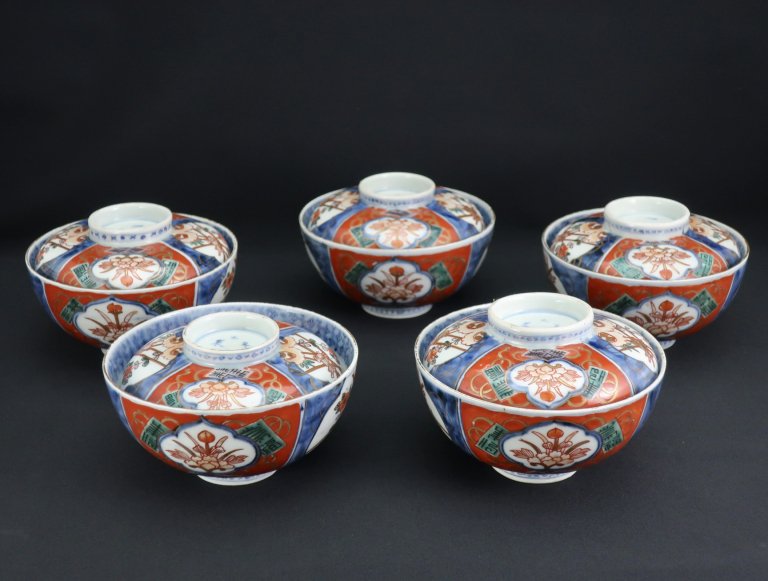 ΤƲðʸҡ޵ / Imari Polychrome Bowls with Lids  set of 5