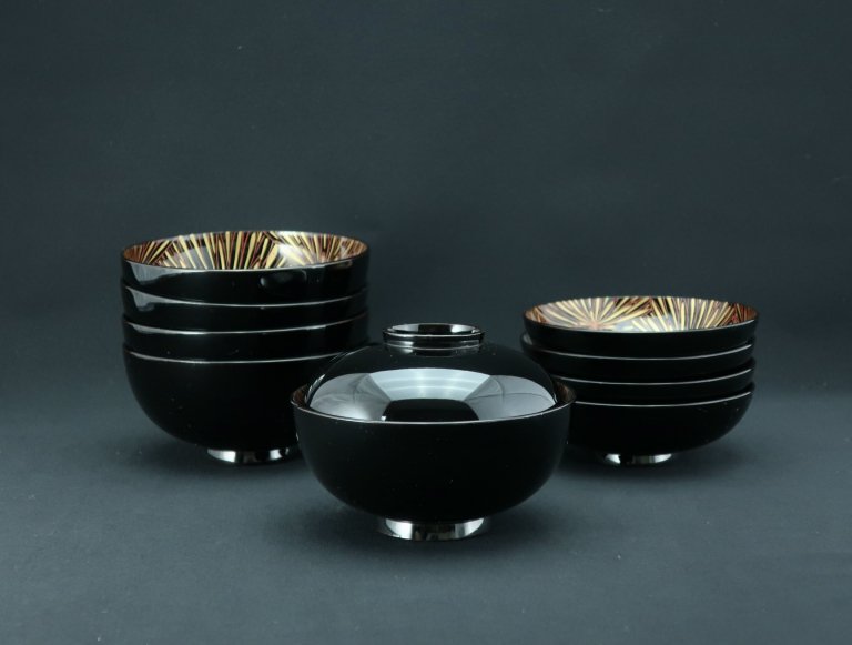 ɵƼʪС޵ / Black-lacquered Soup Bowls with Lids  set fo5