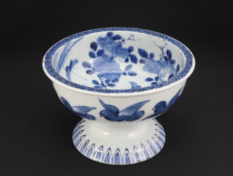 ΤղĻʸ / Imari Blue & White 'Haisen' Sake Cup Washing Bowl with the picture of Flowers and Birds