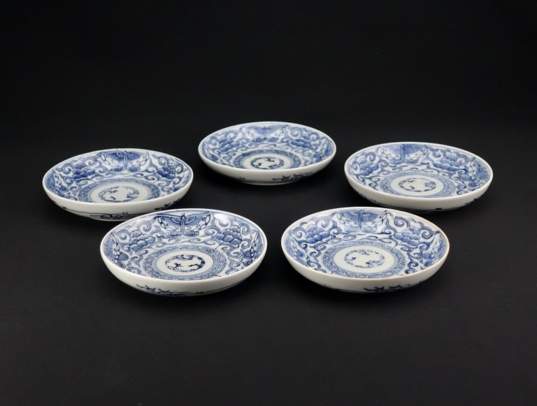 Τղĳʸ / Imari Blue & White Plates with the picture of Peonies and Butterflies  set of 5