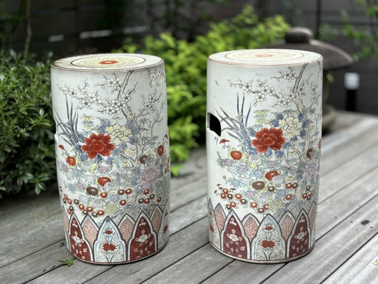 ëƥǥ󥹥ġ롡 / Kutani Ceramic Garden Stool  1 pair