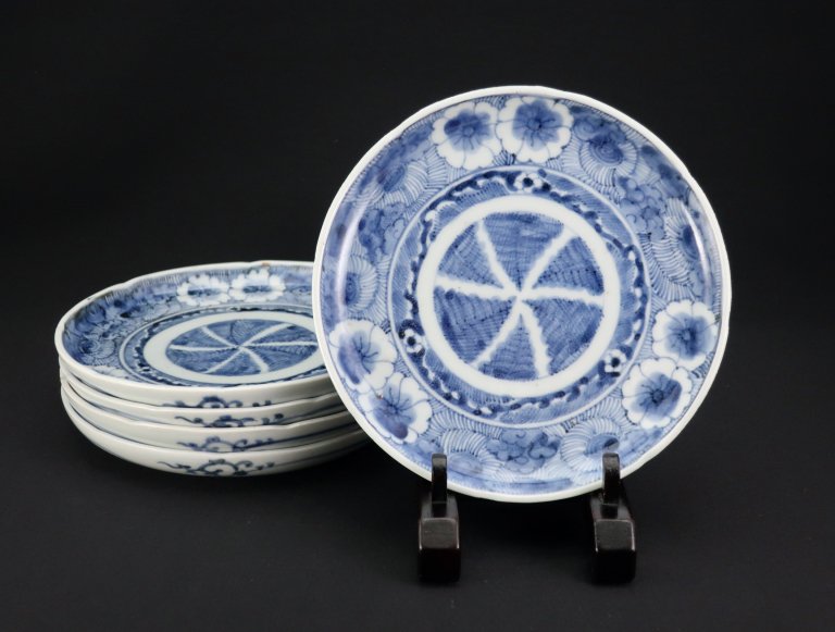 Τʸϻ / Imari Blue & White Plates  with the picture of Dianthus  set of 5