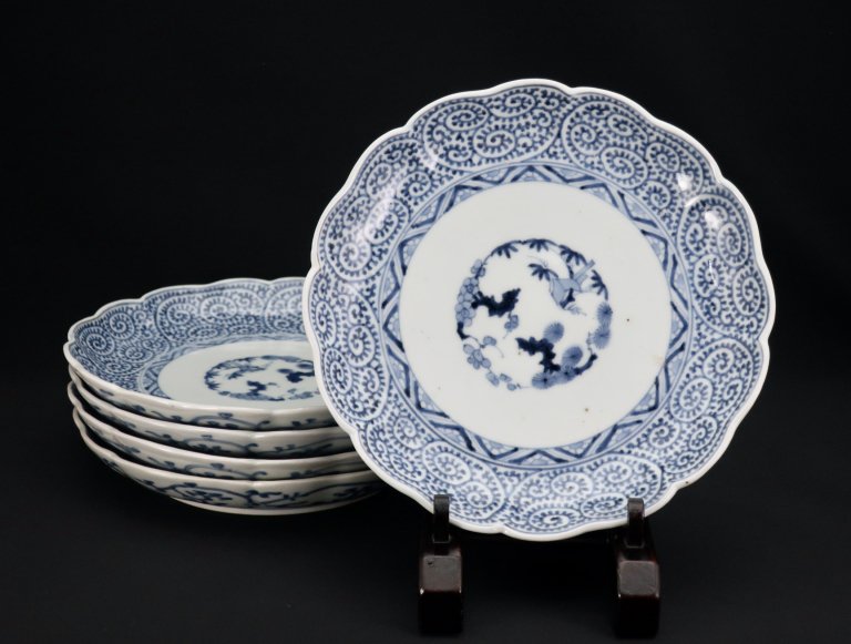 Τʸ / Imari Blue & White Plates with the pattern of 'Takokarakusa'  set of 5