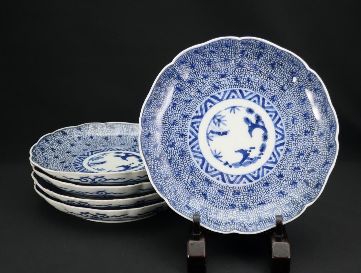 【激安大特価！】 伊万里染付微塵唐草文七寸皿 五枚組 / Imari Blue & White 食器