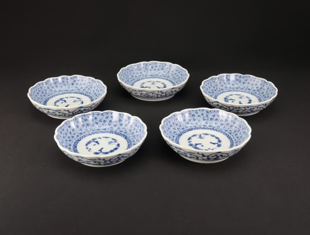 伊万里染付萩唐草文小なます皿 五枚組 / Imari Small Blue