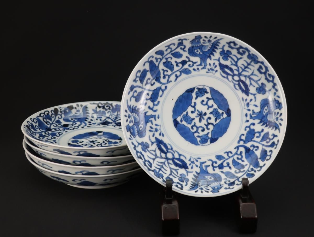 伊万里染付花鳥文六寸皿 五枚組 / Imari Blue & White Plates