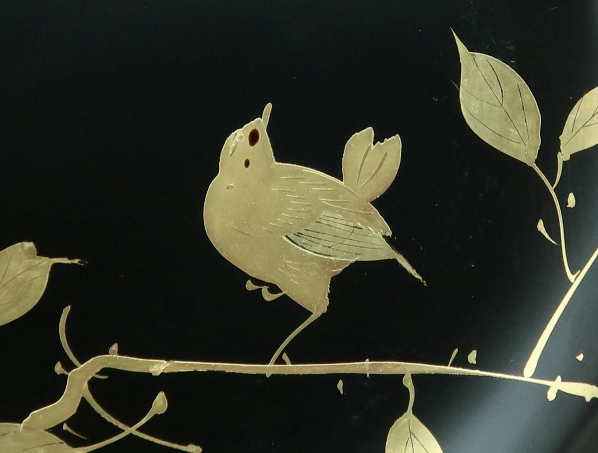 黒塗花鳥蒔絵五寸半皿 五枚組 / Black-lacquered Plates with