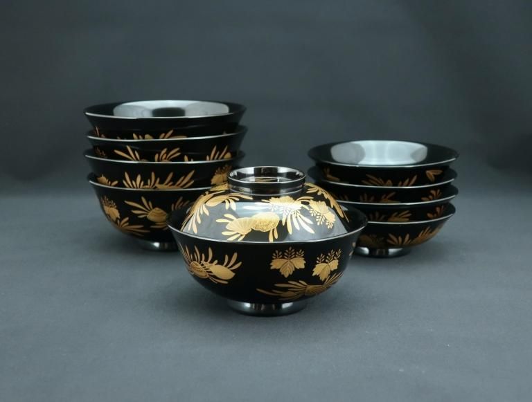 未使用 吉野椀 3客 雑煮椀 木製漆器 吉野吸椀 吉野絵煮物椀 希少