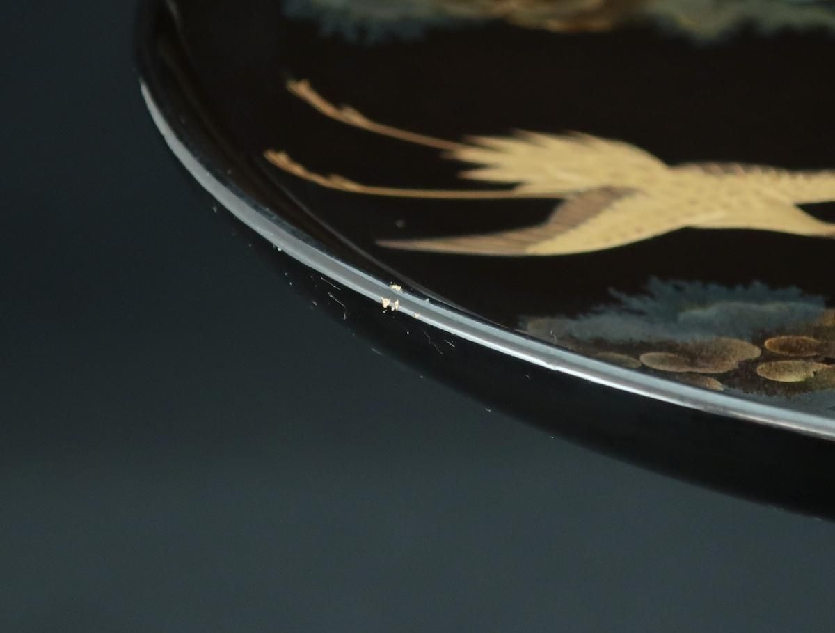 黒塗雲鶴蒔絵高杯 / Black-lacquered Compote with 'Makie