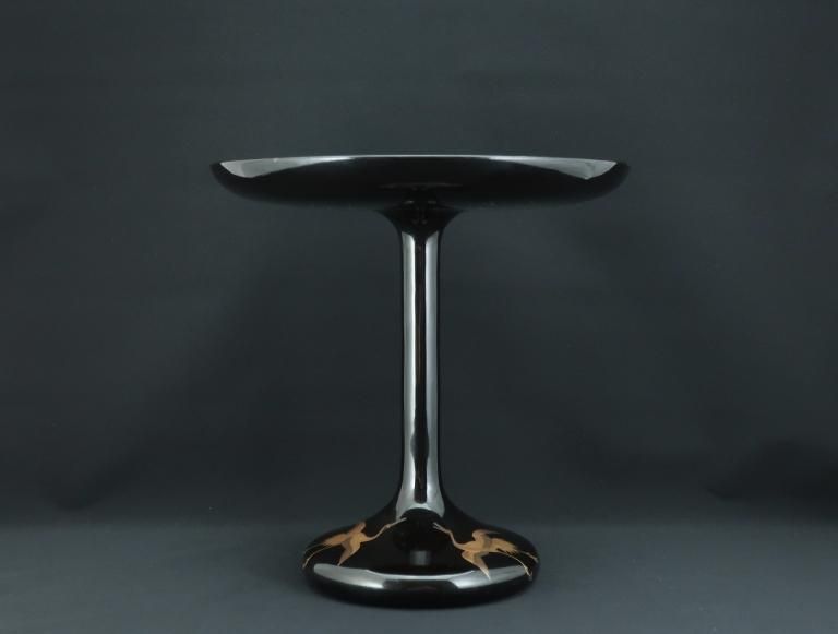 ɱἬ / Black-lacquered Compote with 'Makie' picture of Cranes and Clouds