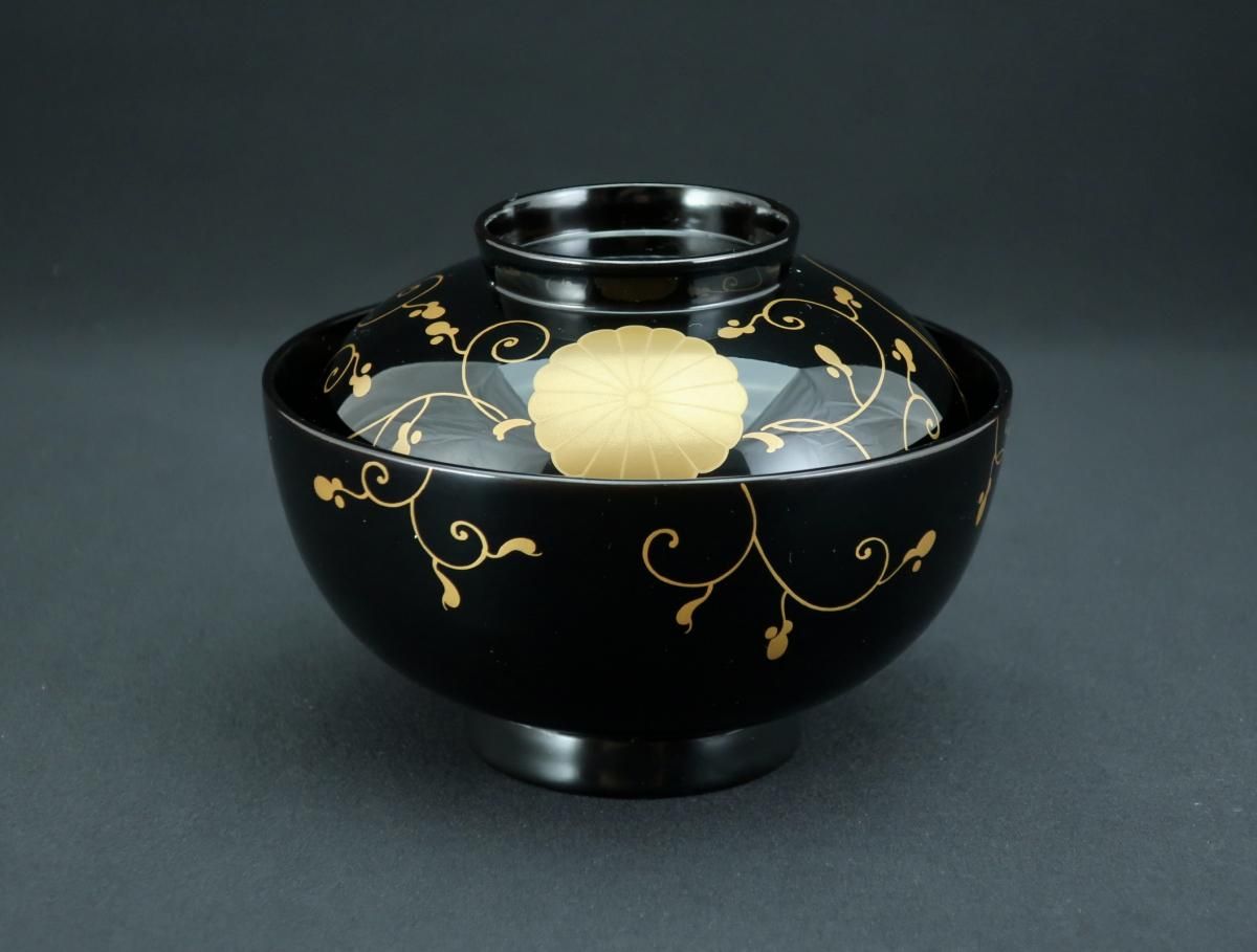 A1091-4/輪島塗/金彩唐草文蒔絵椀10客/吸物椀/蓋付碗/汁