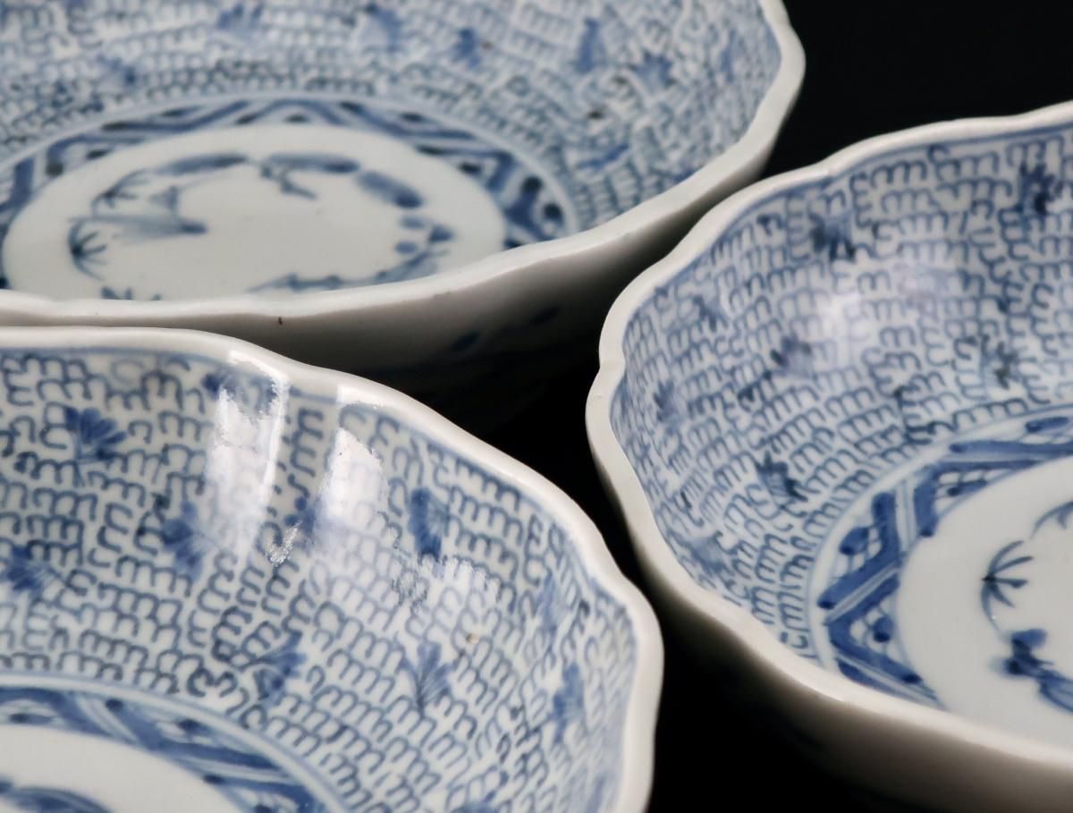 伊万里染付微塵唐草文なます皿　五枚組 / Imari Blue & White 'Namasu' Bowls set of 5 - OKURA  ORIENTAL ART / 大蔵オリエンタルアート