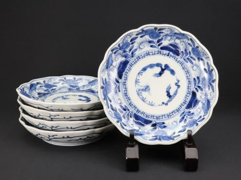 ΤղĻʸϻ / Imari Blue & White Plates with the picture of Little Birds and Flowers  set of 5