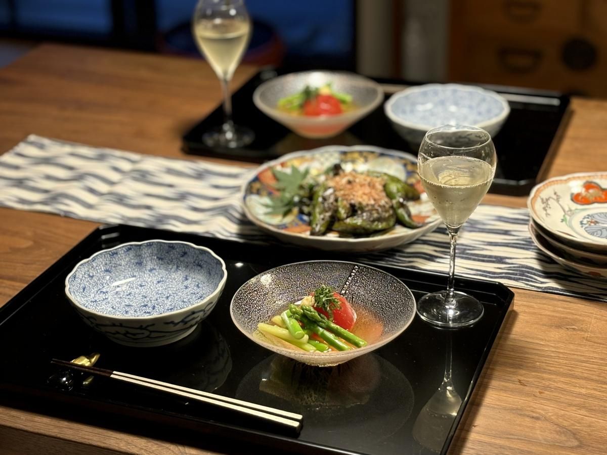 伊万里染付総微塵唐草文なます皿 五枚組 / Imari Blue & White