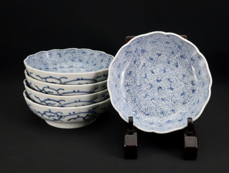 骨董　古伊万里染付葉唐草文なます皿　５枚組 なます皿・小鉢/Small bowl - OKURA ORIENTAL ART / 大蔵