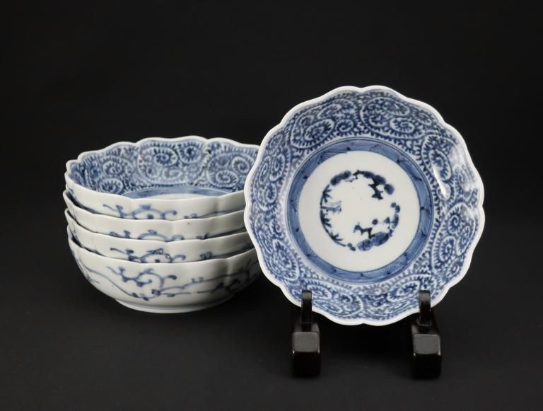 Τʸʤޤ / Imari Blue & White 'Namasu' Bowls with the pattern of 'Takokarakusa'  set of 5