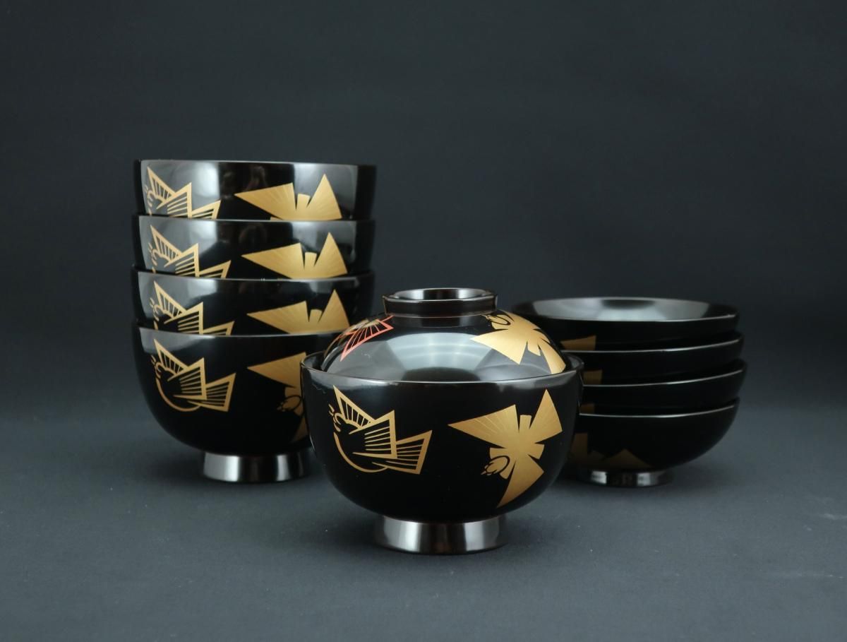 京塗 福良雀蒔絵吸物椀 五客組 / Kyoto Black-lacquered Soup 京塗 福良雀蒔絵吸物椀 五客組 / Kyoto Black-lacquered Soup