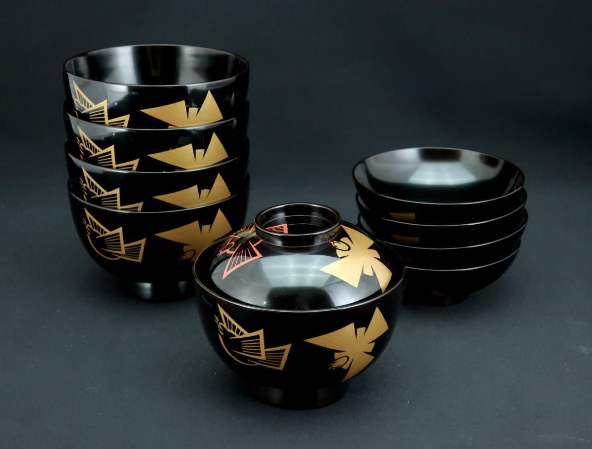 京塗 福良雀蒔絵吸物椀 五客組 / Kyoto Black-lacquered Soup 京塗 福良雀蒔絵吸物椀 五客組 / Kyoto Black-lacquered Soup