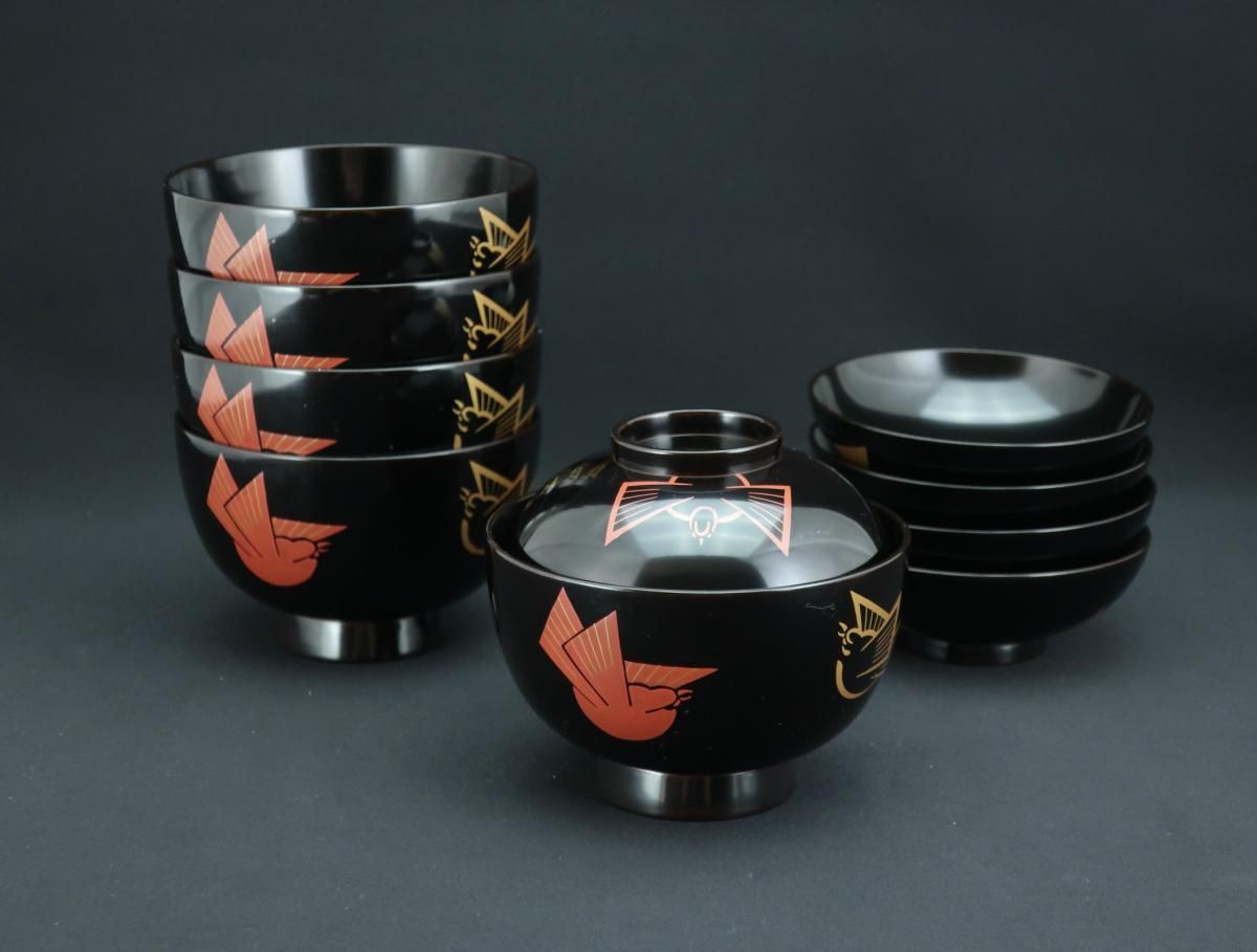b0714b 松葉金蒔絵 吸物椀 五客 検:椀/茶器/茶道具/茶道（〇