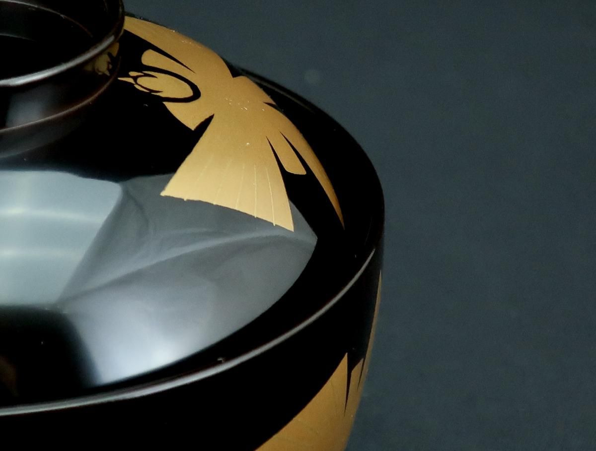京塗 福良雀蒔絵吸物椀 五客組 / Kyoto Black-lacquered Soup