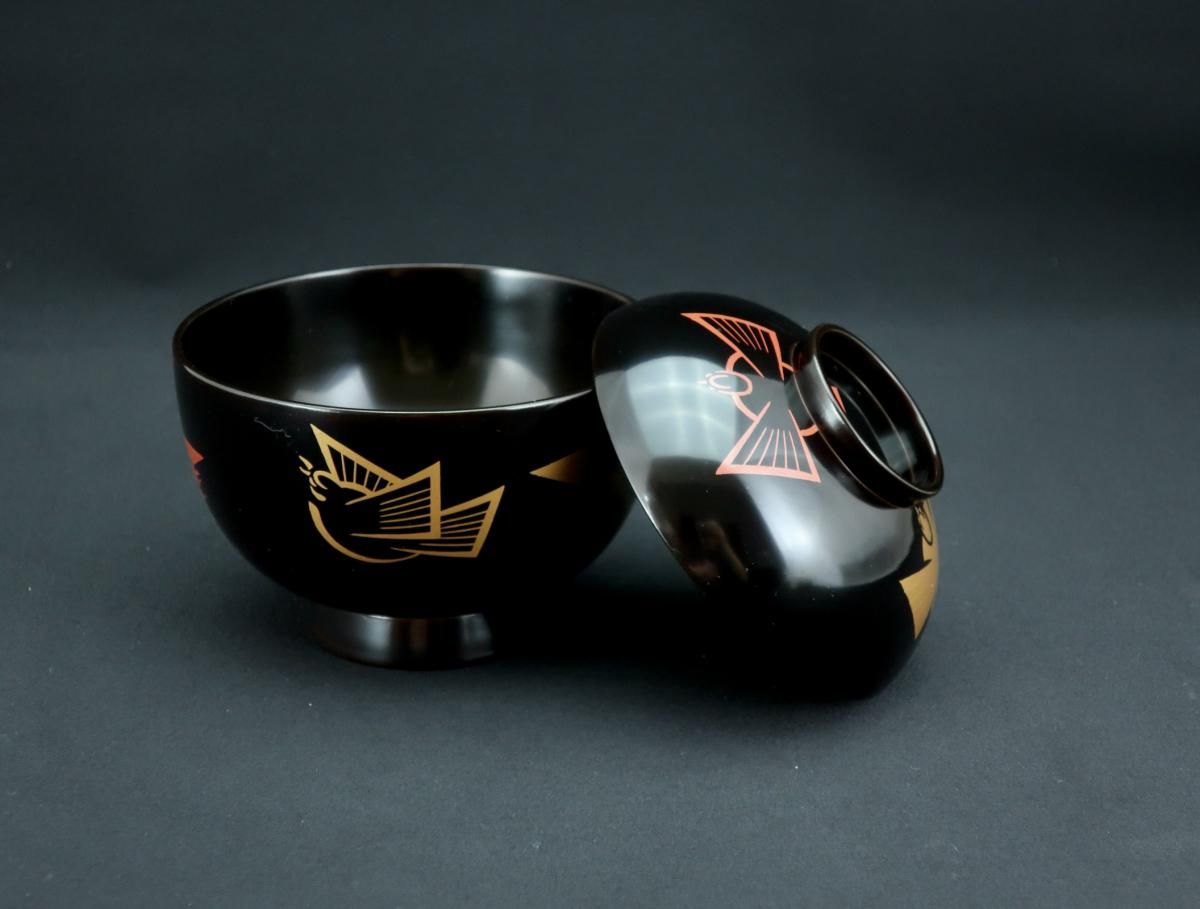 京塗 福良雀蒔絵吸物椀 五客組 / Kyoto Black-lacquered Soup 京塗 福良雀蒔絵吸物椀 五客組 / Kyoto Black-lacquered Soup
