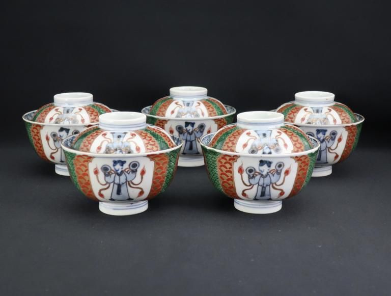 Τʸҡ޵ / Imari Polychrome Bowls with Lids  set of 5