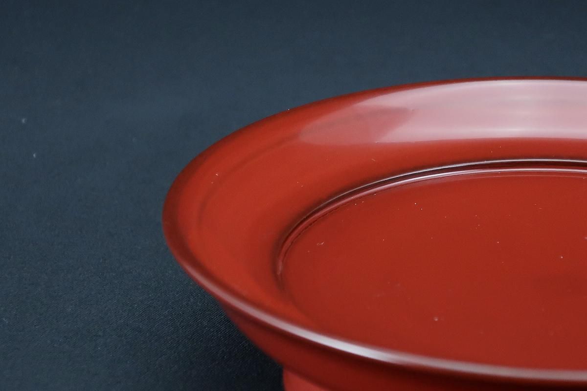 根来塗高台菓子皿 五枚組 / 'Negoro' Red-lacquered Sweet