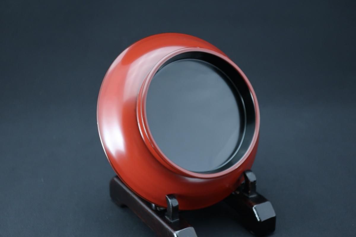 根来塗高台菓子皿 五枚組 / 'Negoro' Red-lacquered Sweet