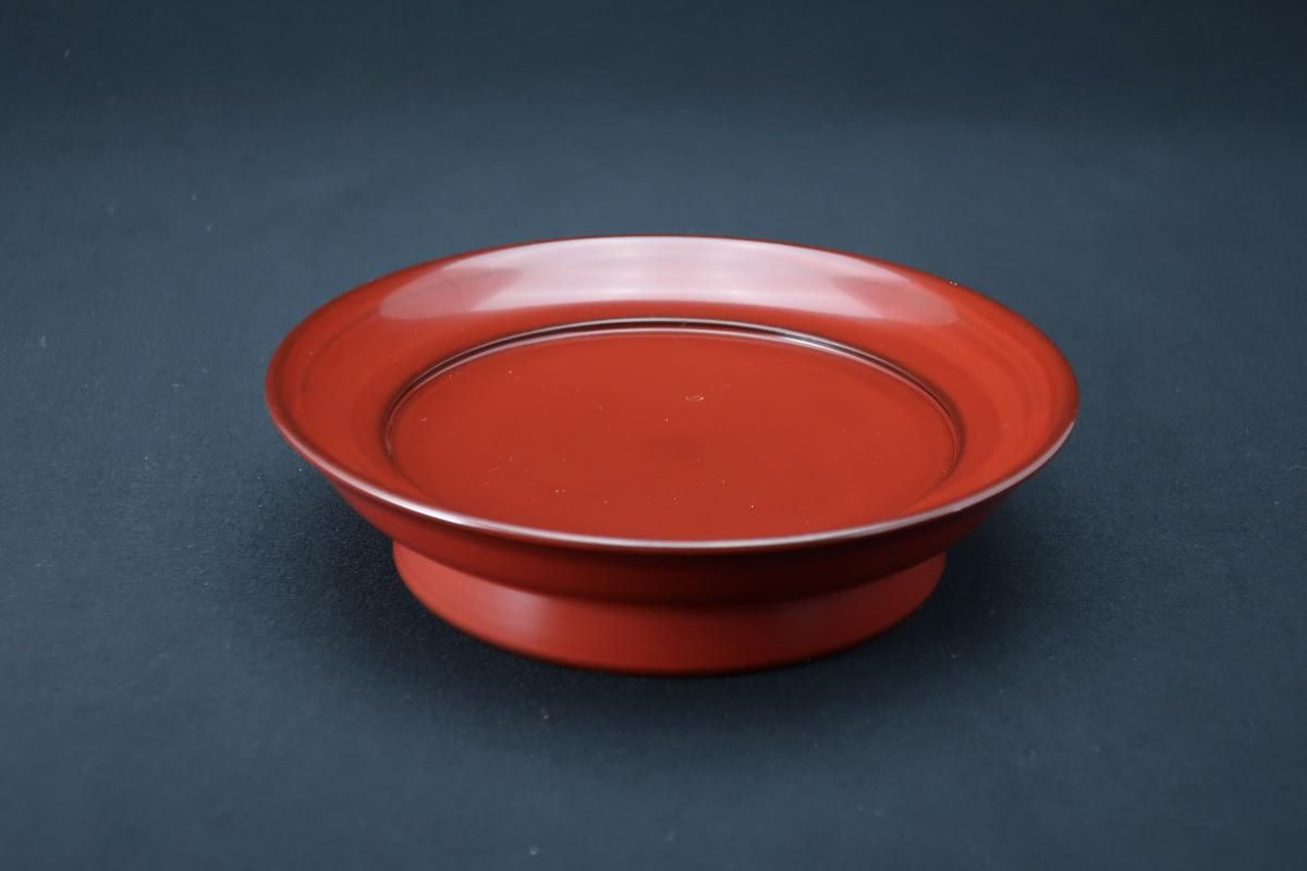 根来塗高台菓子皿 五枚組 / 'Negoro' Red-lacquered Sweet