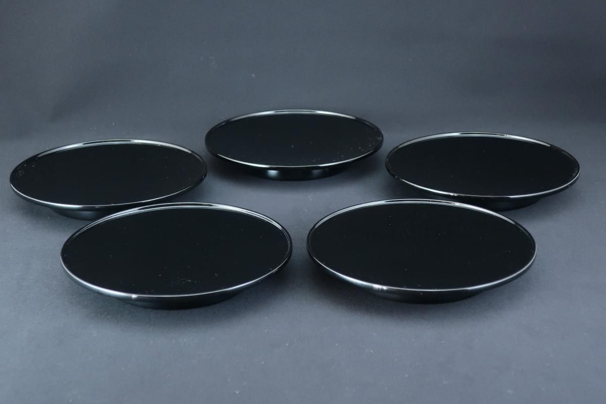 輪島塗高台銘々皿 五枚組 / Wajima Black-lacquered Plates set