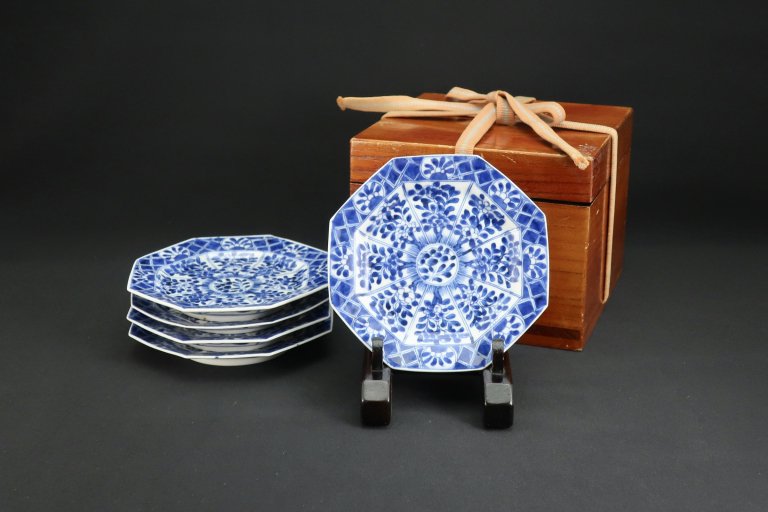 ΤʸȬá / Imari Small Octagonal Blue & White Plates  set of 5