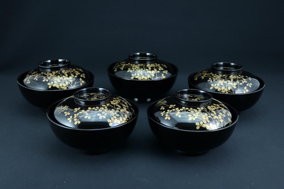 輪島塗 慶塚 忍草蒔絵吸物椀 五客揃 – Gallery Nisui - 茶器 輪島塗 慶塚 忍草蒔絵吸物椀 五客揃 – Gallery Nisui - 茶器
