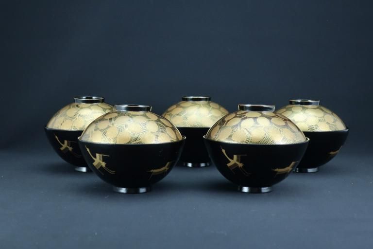 ɾἬʪС޵ / Black-lacquered Soup Bowls with Lids  set of 5