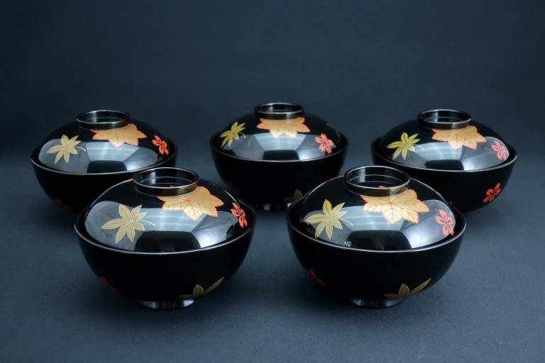 ɱӼʪС޵ / Black-lacquered Soup Bowls with Lids  set of 5